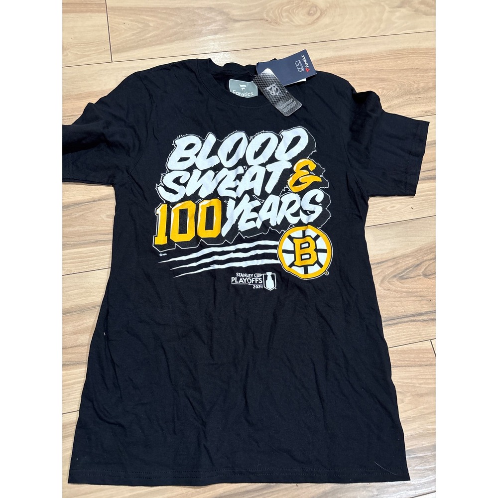 Boston Bruins Blood Sweat 100 Years Stanley Cup‎ Playoffs NHL Fanatics T-Shirt S